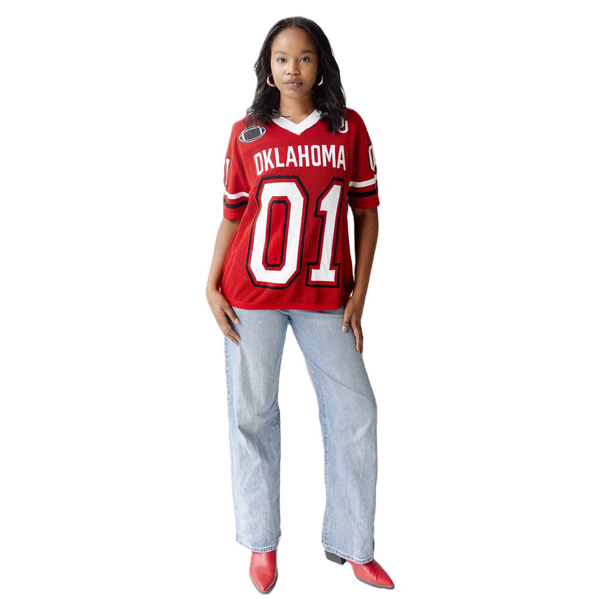 Women's Gameday Social  Crimson Oklahoma Sooners Knit Football Jersey Sweater