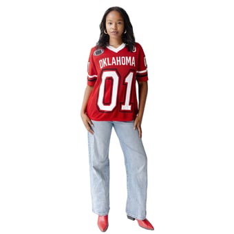 Women's Gameday Social  Crimson Oklahoma Sooners Knit Football Jersey Sweater