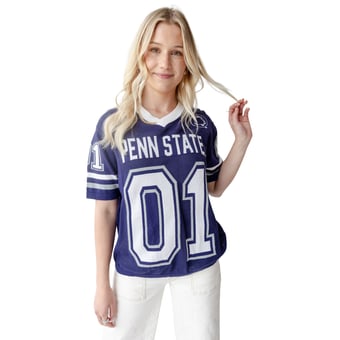 Women's Gameday Social  Navy Penn State Nittany Lions Knit Football Jersey Sweater