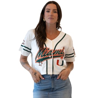 Women's Gameday Social Off White Miami Hurricanes Cropped Patch Baseball Fashion Jersey