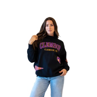 Women's Gameday Social Black Clemson Tigers Patch Mockneck Sweatshirt