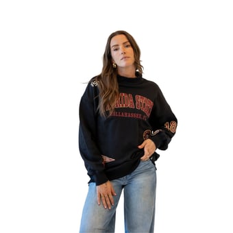 Women's Gameday Social Black Florida State Seminoles Patch Mockneck Sweatshirt