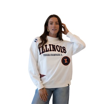 Women's Gameday Social White Illinois Fighting Illini Patch Mockneck Sweatshirt