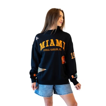 Women's Gameday Social Black Miami Hurricanes Patch Mockneck Sweatshirt