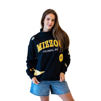 Women's Gameday Social Black Missouri Tigers Patch Mockneck Sweatshirt