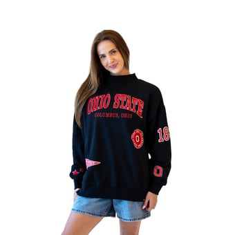 Women's Gameday Social Black Ohio State Buckeyes Patch Mockneck Sweatshirt