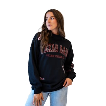 Women's Gameday Social Black Texas A&M Aggies Patch Mockneck Sweatshirt