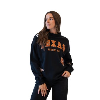 Women's Gameday Social Black Texas Longhorns Patch Mockneck Sweatshirt