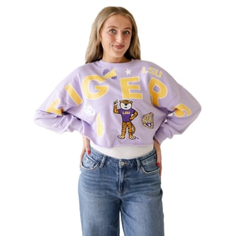 Women's Gameday Social Lavender LSU Tigers Patch Phipps Sweatshirt