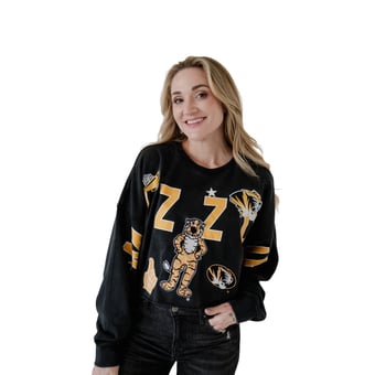 Women's Gameday Social Black Missouri Tigers Patch Phipps Sweatshirt
