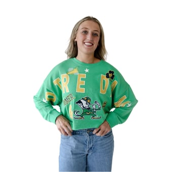 Women's Gameday Social Green Notre Dame Fighting Irish Patch Phipps Sweatshirt