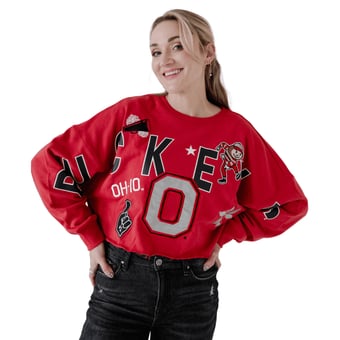 Women's Gameday Social Scarlet Ohio State Buckeyes Patch Phipps Sweatshirt