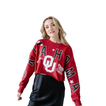 Women's Gameday Social Crimson Oklahoma Sooners Patch Phipps Sweatshirt