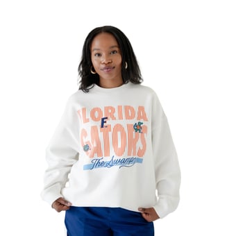 Women's Gameday Social White Florida Gators Striped Patch Sweatshirt