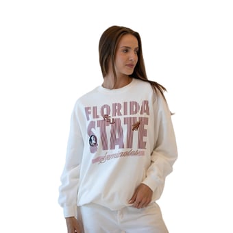 Women's Gameday Social White Florida State Seminoles Striped Patch Sweatshirt