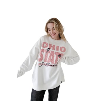 Women's Gameday Social White Ohio State Buckeyes Striped Patch Sweatshirt