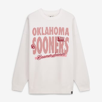 Women's Gameday Social White Oklahoma Sooners Striped Patch Sweatshirt