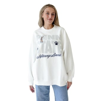 Women's Gameday Social White Penn State Nittany Lions Striped Patch Sweatshirt