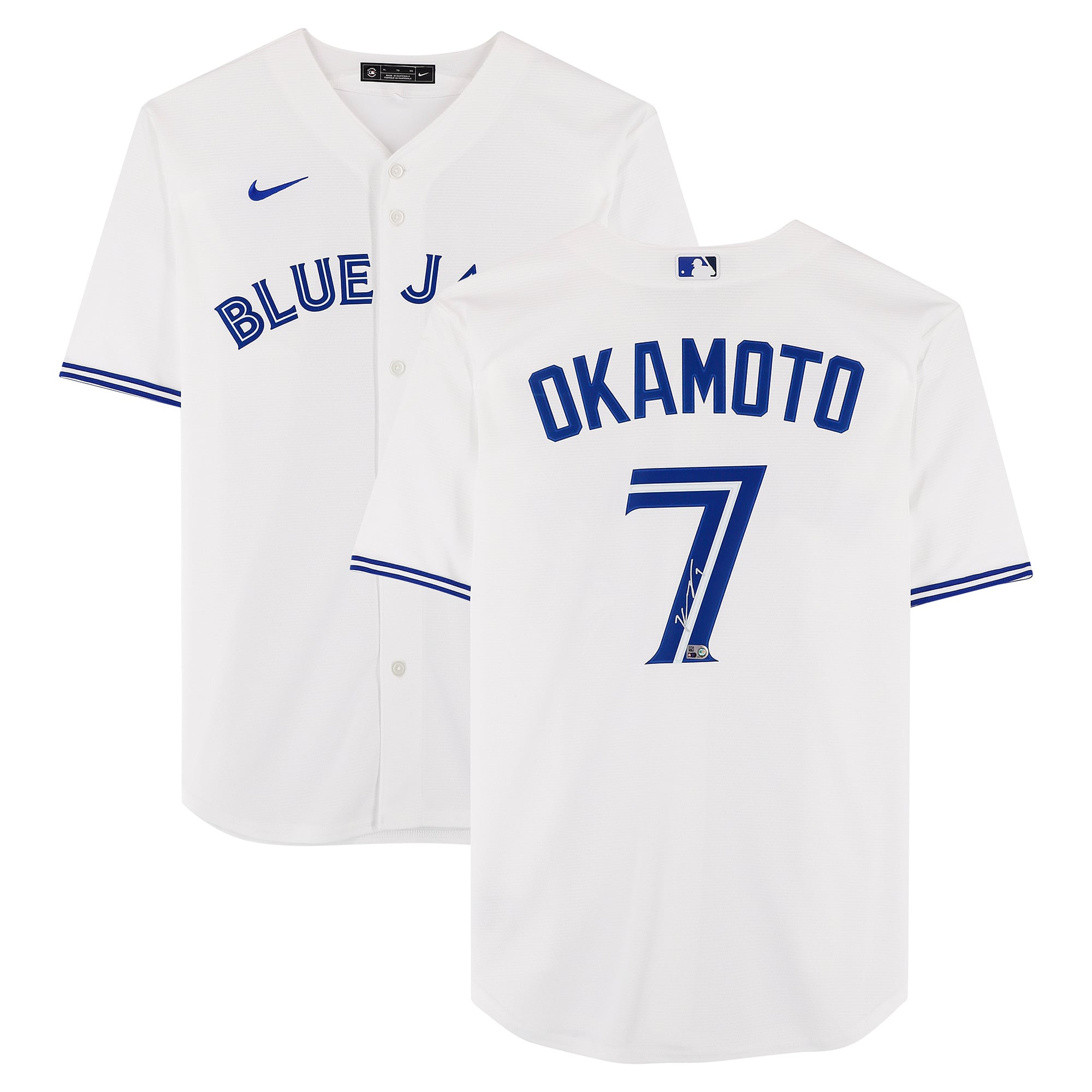 Kazuma Okamoto Toronto Blue Jays Autographed White Nike Replica Jersey