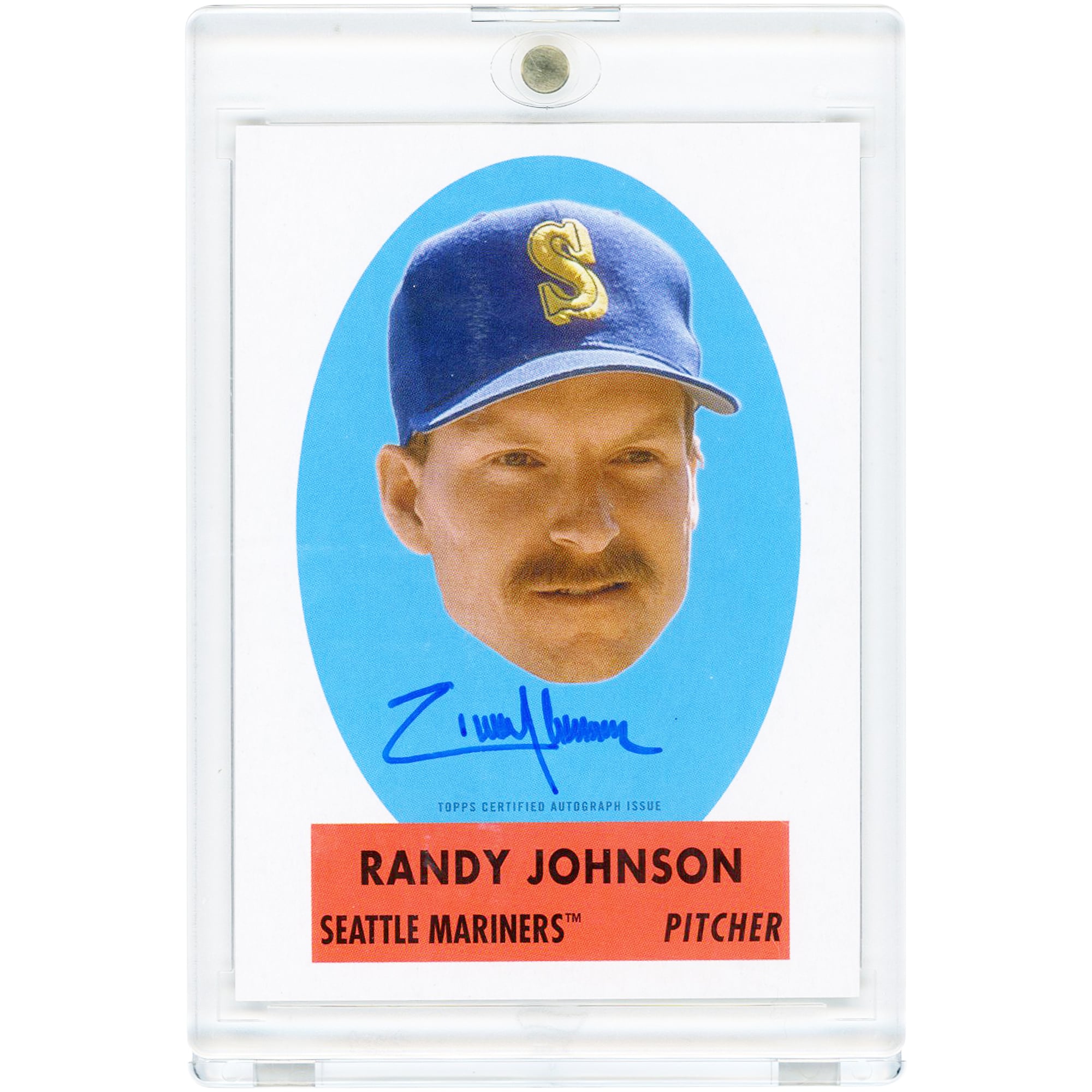 Randy Johnson Seattle Mariners Autographed 2021 Topps Archives 1963 Peel-Off Variation #TPOA-RJ #41/125 Card. rookie card picture