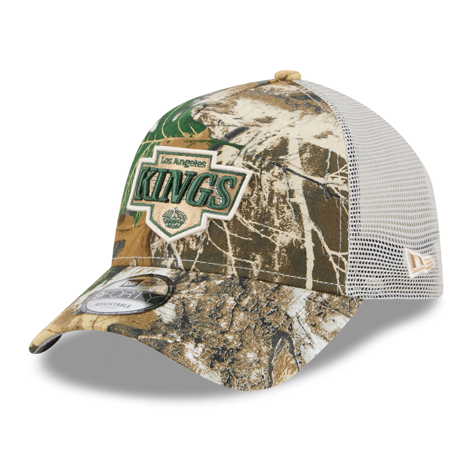 Men's New Era Camo Los Angeles Kings Real Tree A-Frame 9FORTY Adjustable Trucker Hat