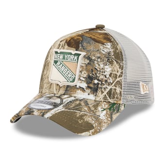 Men's New Era Camo New York Rangers Real Tree A-Frame 9FORTY Adjustable Trucker Hat