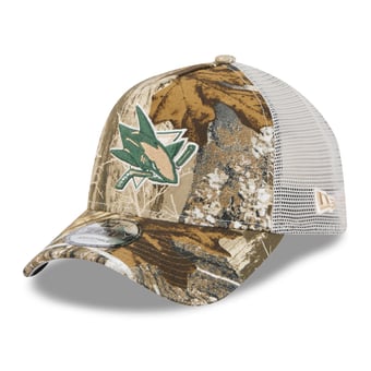 Men's New Era Camo San Jose Sharks Real Tree A-Frame 9FORTY Adjustable Trucker Hat