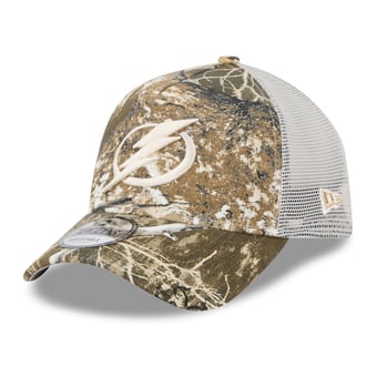 Men's New Era Camo Tampa Bay Lightning Real Tree A-Frame 9FORTY Adjustable Trucker Hat