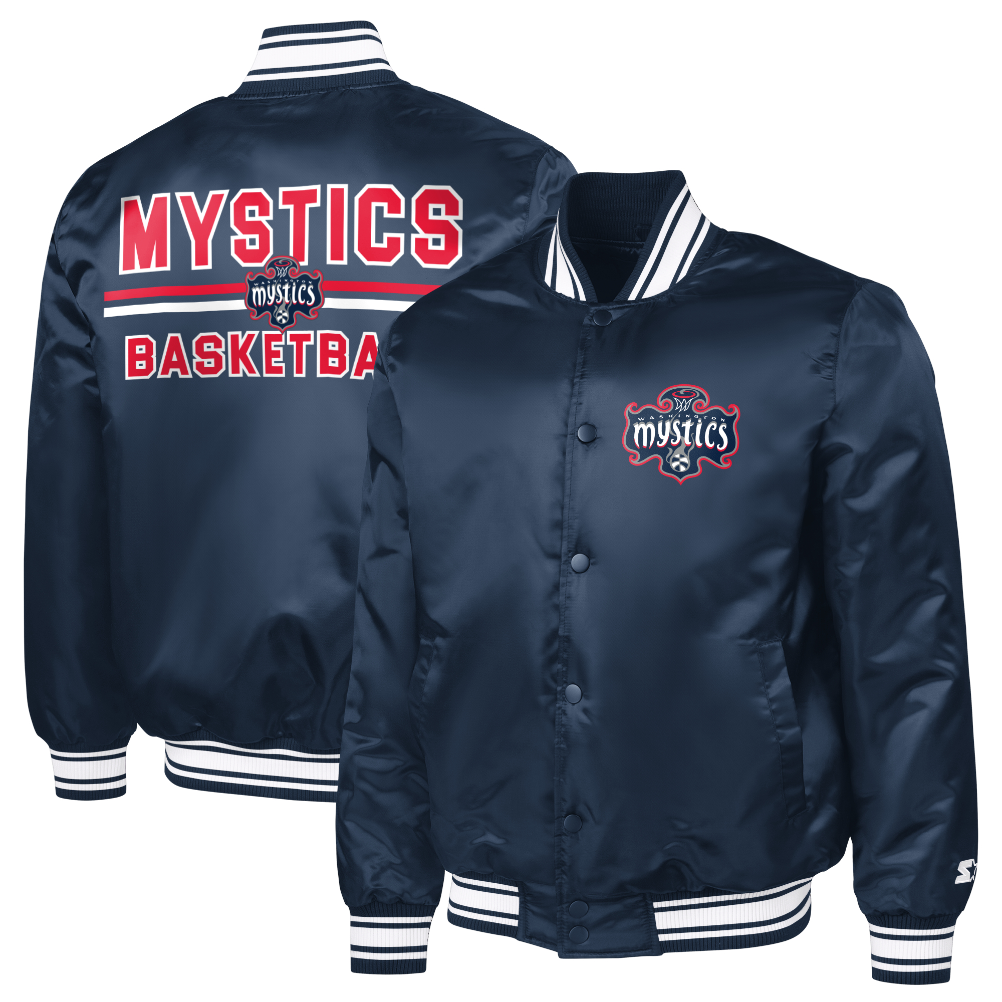 Men's Starter Navy Washington Mystics Satin Varsity Full-Snap Jacket