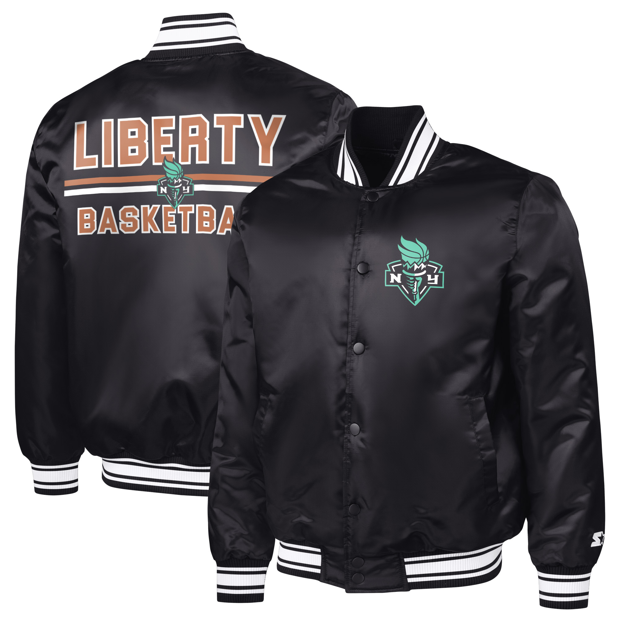 Men’s Starter Black New York Liberty Satin Varsity Full-Snap Jacket