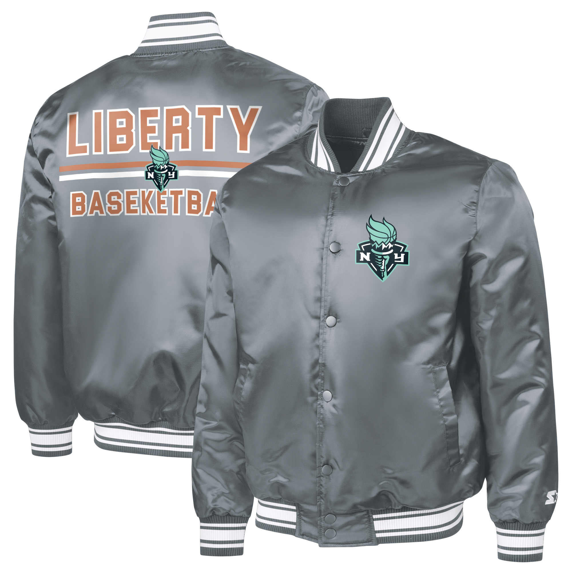 Men’s Starter Gray New York Liberty Satin Varsity Full-Snap Jacket Men’s Starter Gray New York Liberty Satin Varsity Full-Snap Jacket