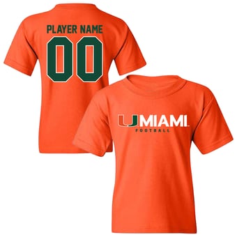 Youth Orange Miami Hurricanes NIL Pick-A-Player Football Shirsey T-Shirt