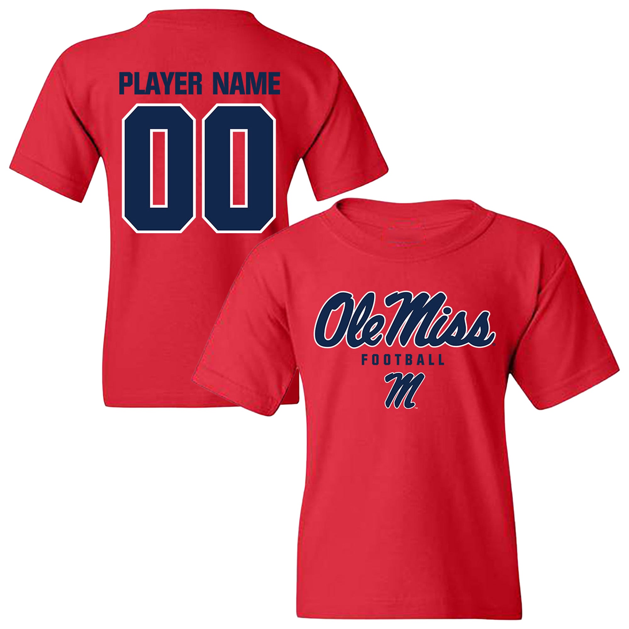 Youth Red Ole Miss Rebels NIL Pick-A-Player Football Shirsey T-Shirt