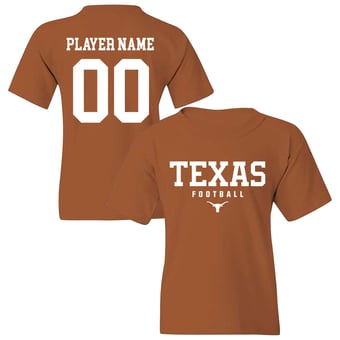 Youth Texas Orange Texas Longhorns NIL Pick-A-Player Football Shirsey T-Shirt