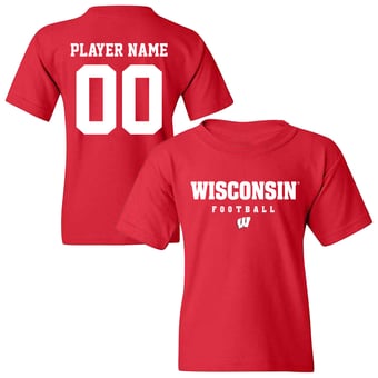 Youth Red Wisconsin Badgers NIL Pick-A-Player Football Shirsey T-Shirt