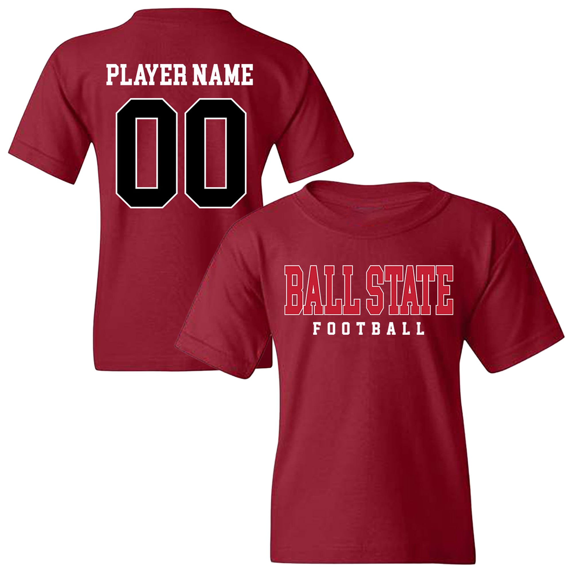 Youth Cardinal Ball State Cardinals NIL Pick-A-Player Football Shirsey T-Shirt