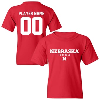 Youth Scarlet Nebraska Huskers NIL Pick-A-Player Football Shirsey T-Shirt