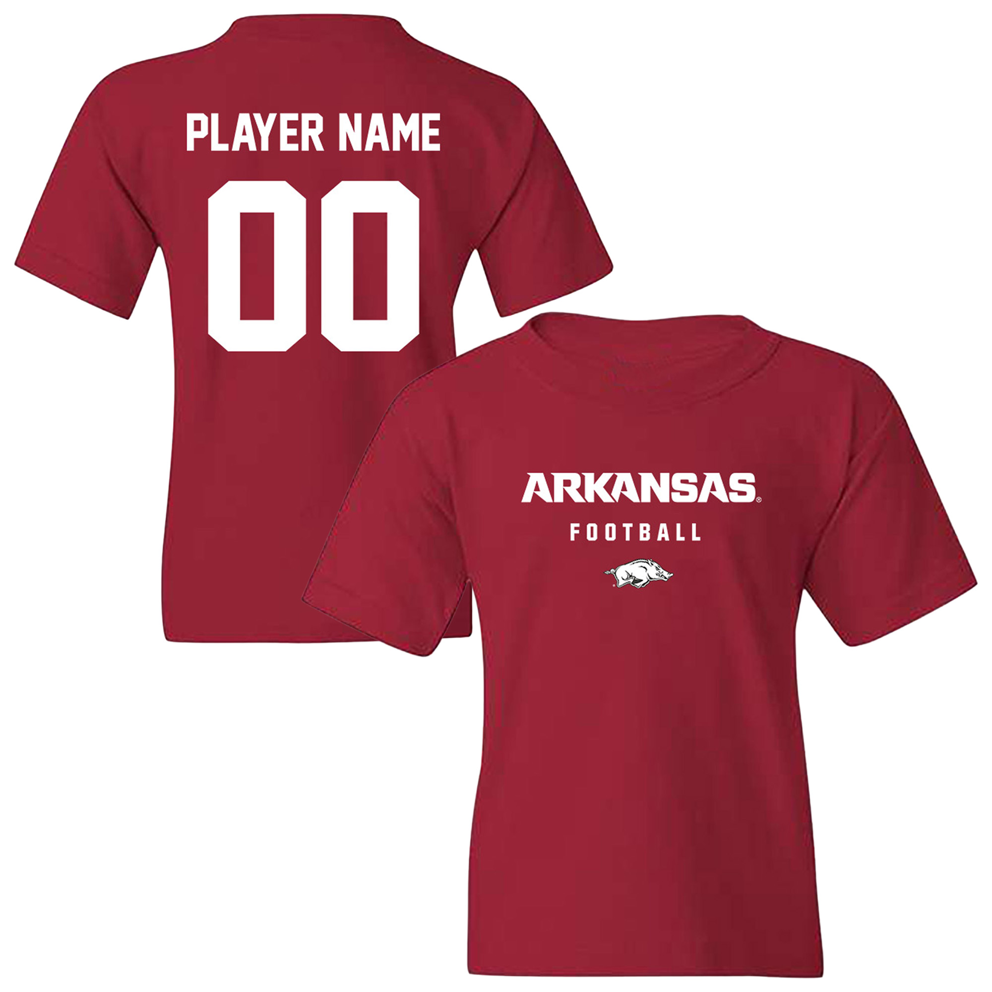 Youth Cardinal Arkansas Razorbacks NIL Pick-A-Player Football Shirsey T-Shirt Youth Cardinal Arkansas Razorbacks NIL Pick-A-Player Football Shirsey T-Shirt