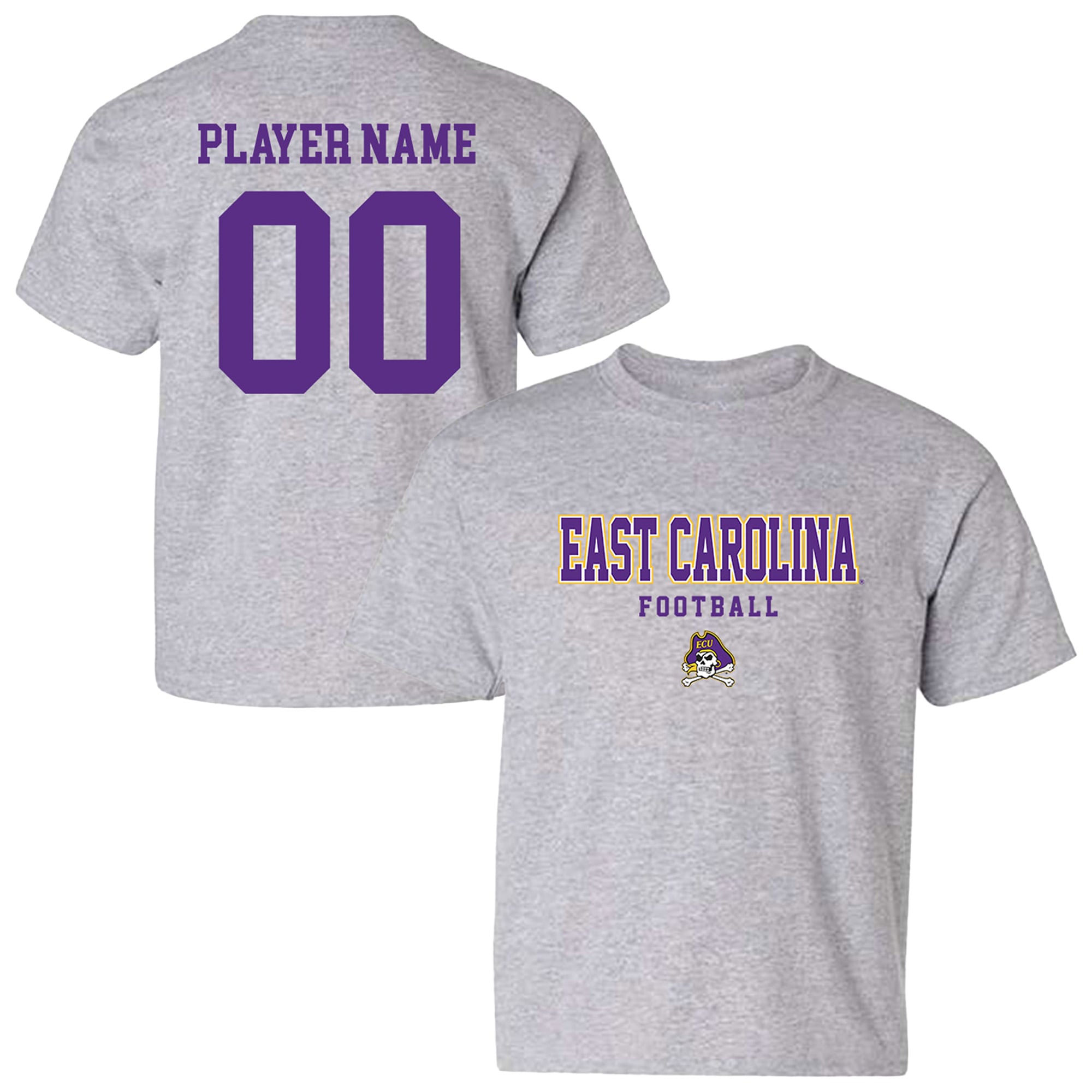 Youth Gray ECU Pirates NIL Pick-A-Player Football Shirsey T-Shirt