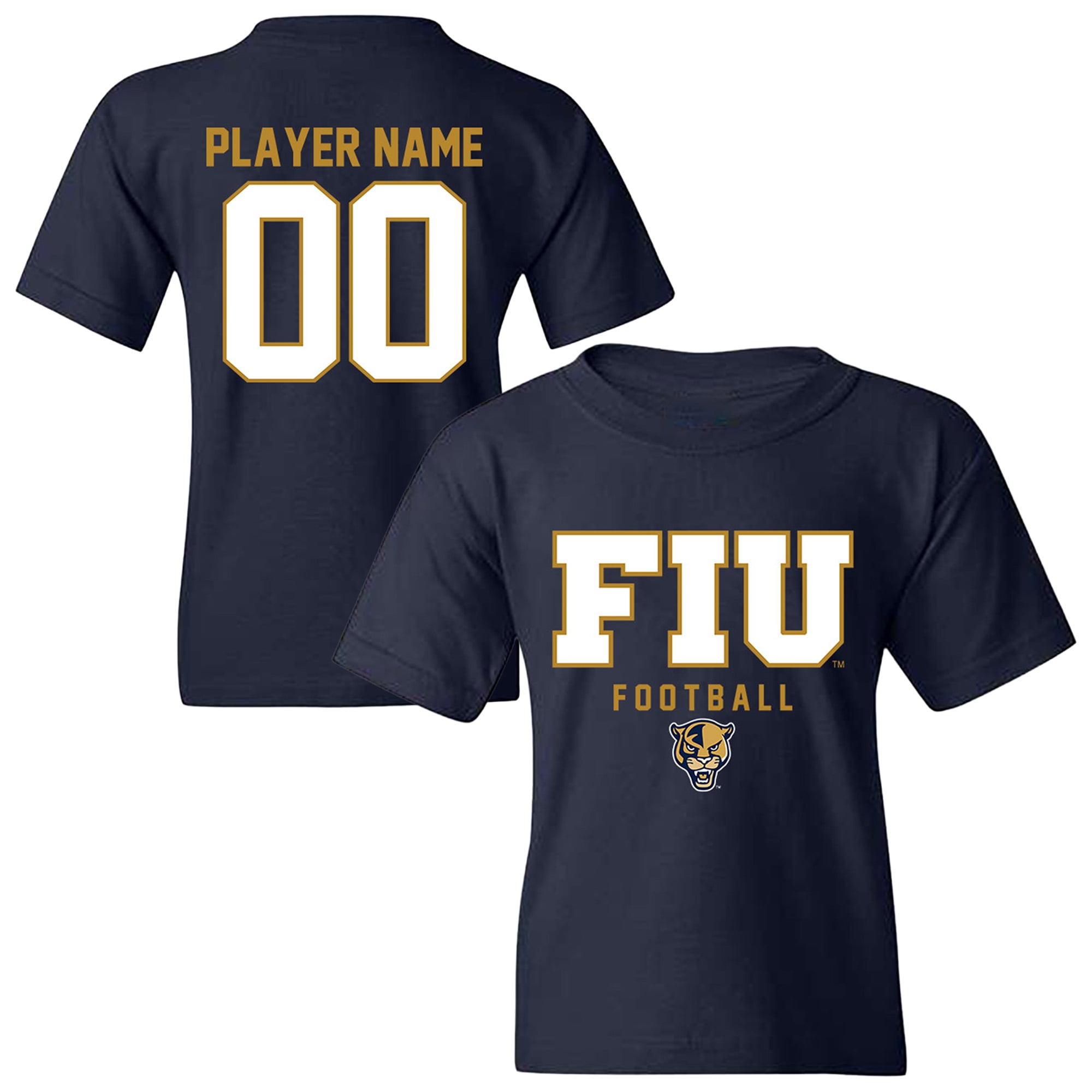 Youth Navy FIU Panthers NIL Pick-A-Player Football Shirsey T-Shirt