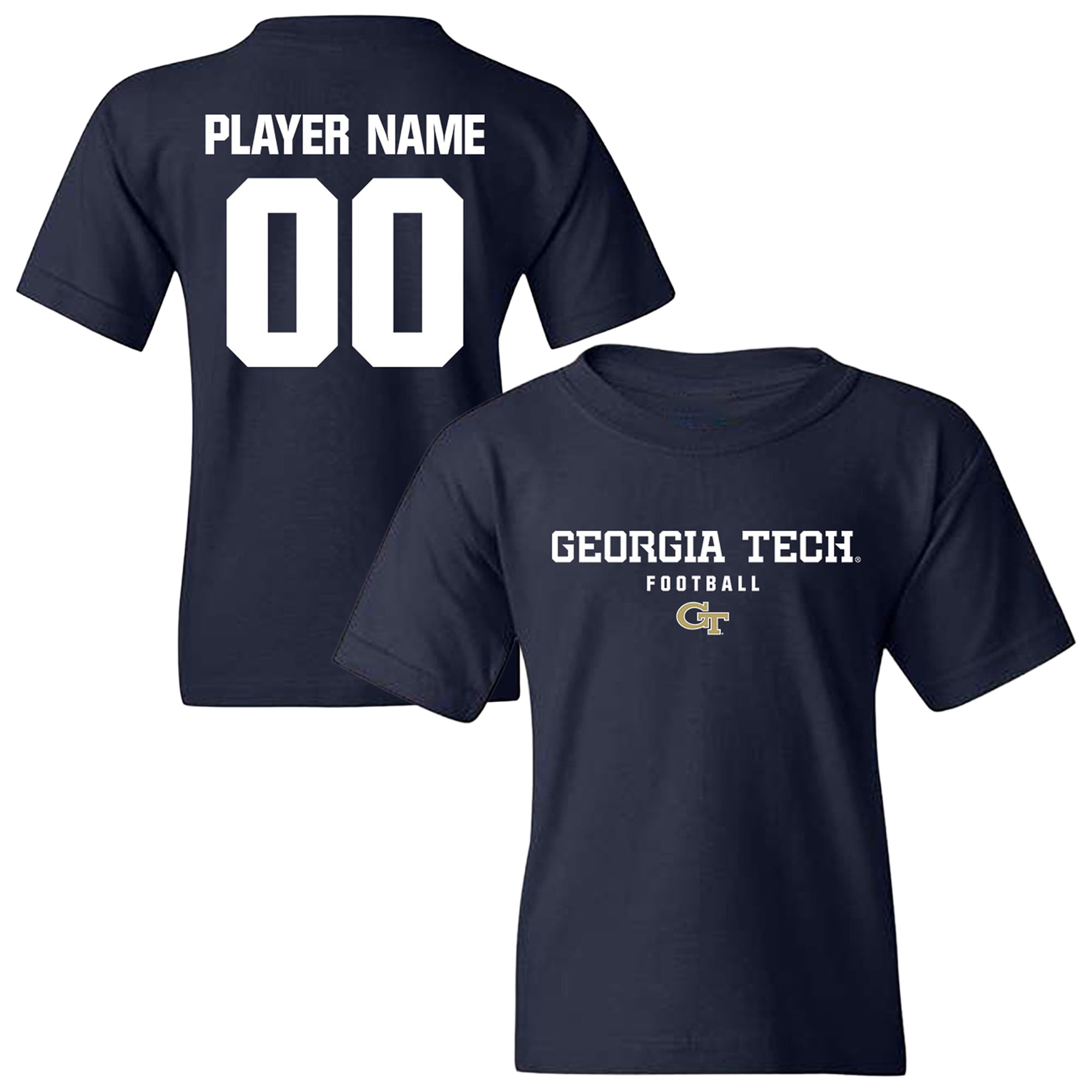 Youth Navy Georgia Tech Yellow Jackets NIL Pick-A-Player Football Shirsey T-Shirt