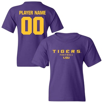 Youth Purple LSU Tigers NIL Pick-A-Player Football Shirsey T-Shirt