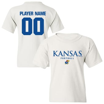 Youth White Kansas Jayhawks NIL Pick-A-Player Football Shirsey T-Shirt