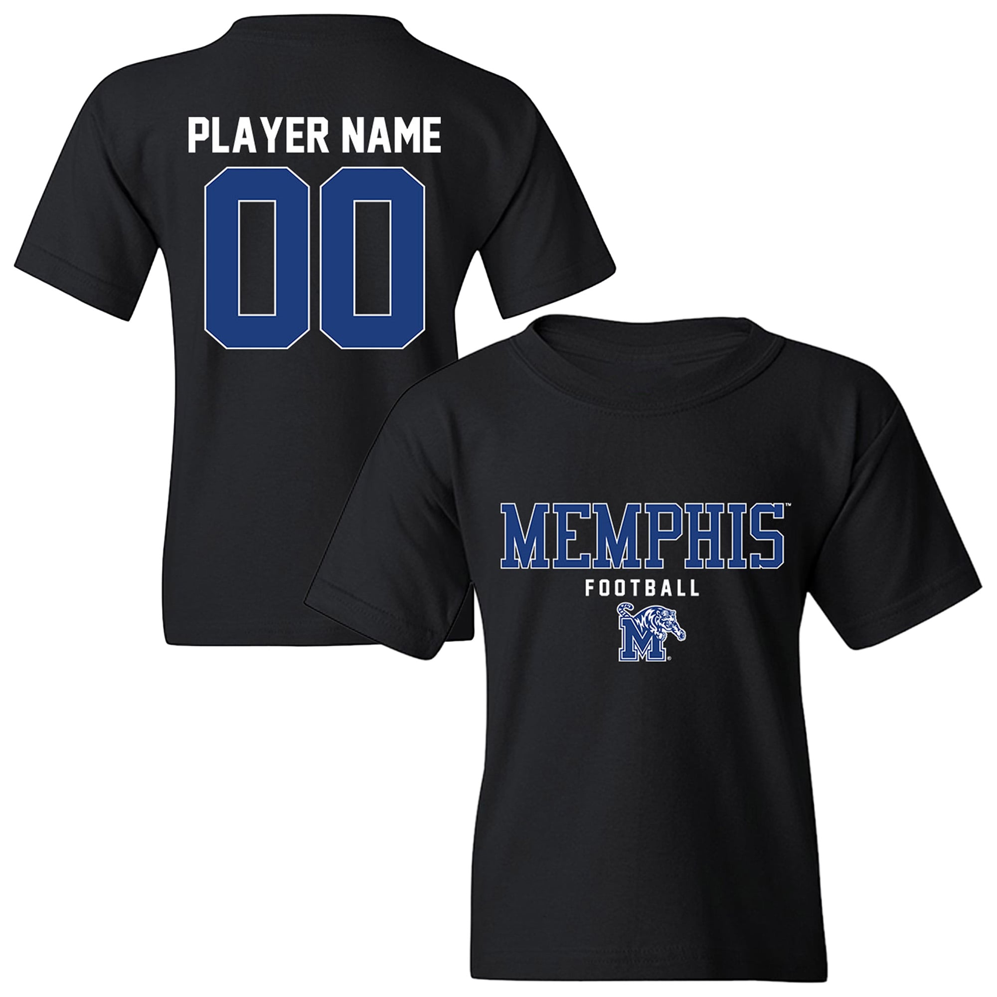Youth Black Memphis Tigers NIL Pick-A-Player Football Shirsey T-Shirt