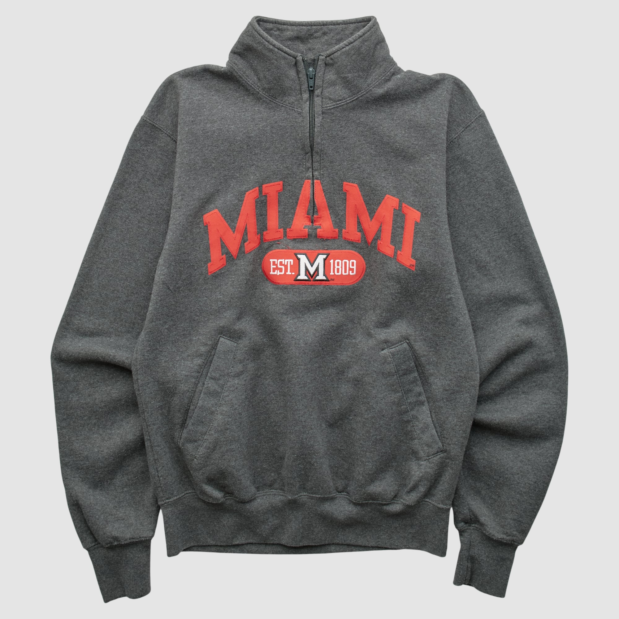 Miami University RedHawks Champion 2010s 1/4 Zip Sweatshirt - Dark Heather Gray - XS by Fanatics Real Vintage