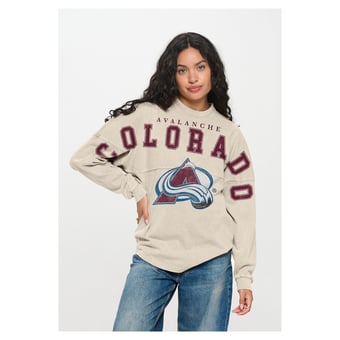 Women's Fanatics  Cream Colorado Avalanche Oversized Front Print Spirit Jersey Long Sleeve T-Shirt