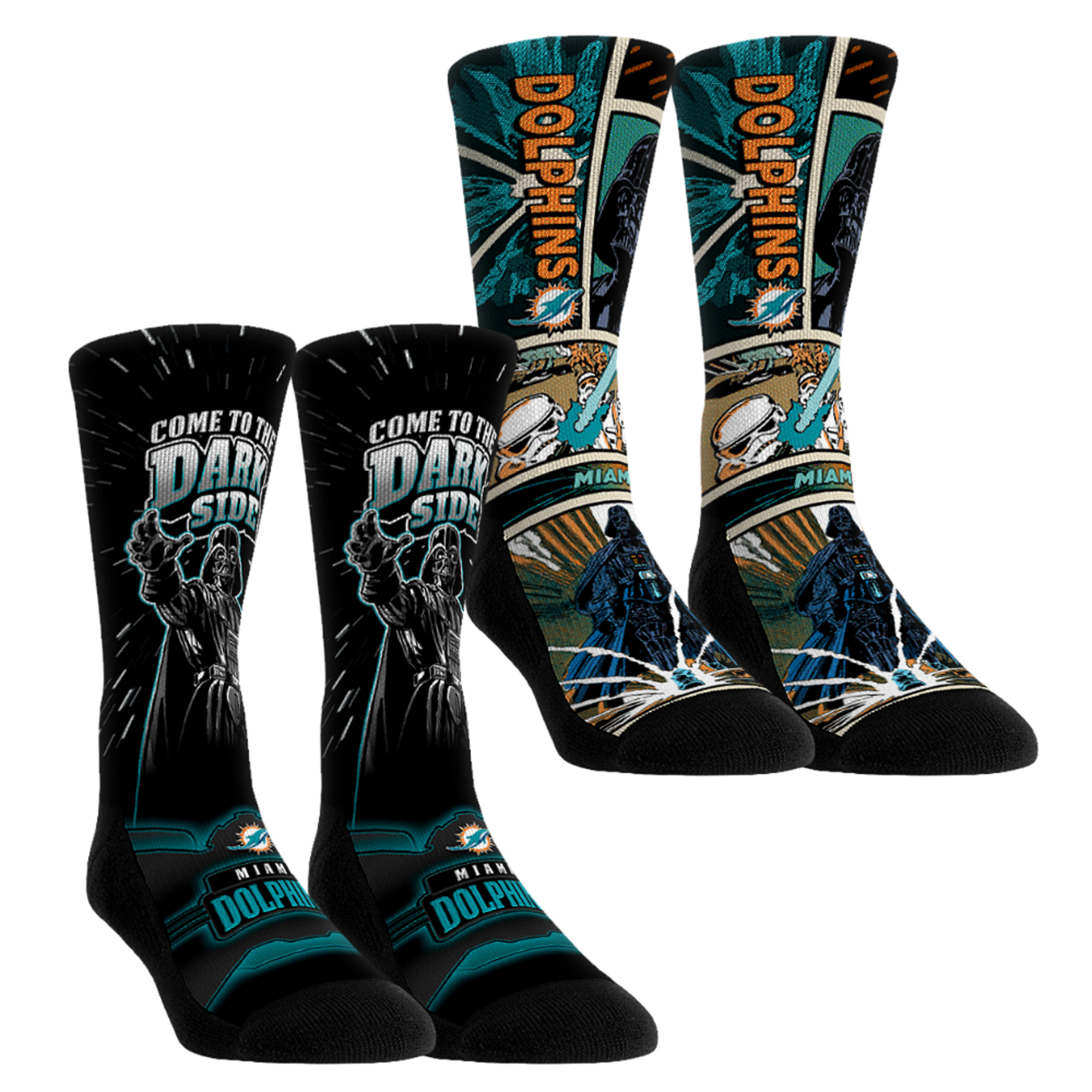 Unisex Rock Em Aqua Miami Dolphins Star Wars Empire Two-Pack Crew Socks