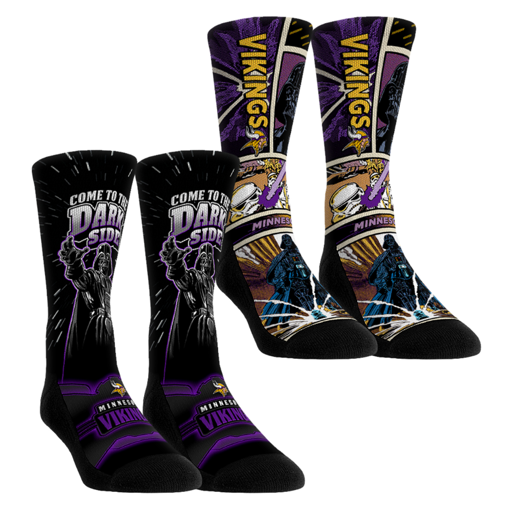 Unisex Rock Em Purple Minnesota Vikings Star Wars Empire Two-Pack Crew Socks
