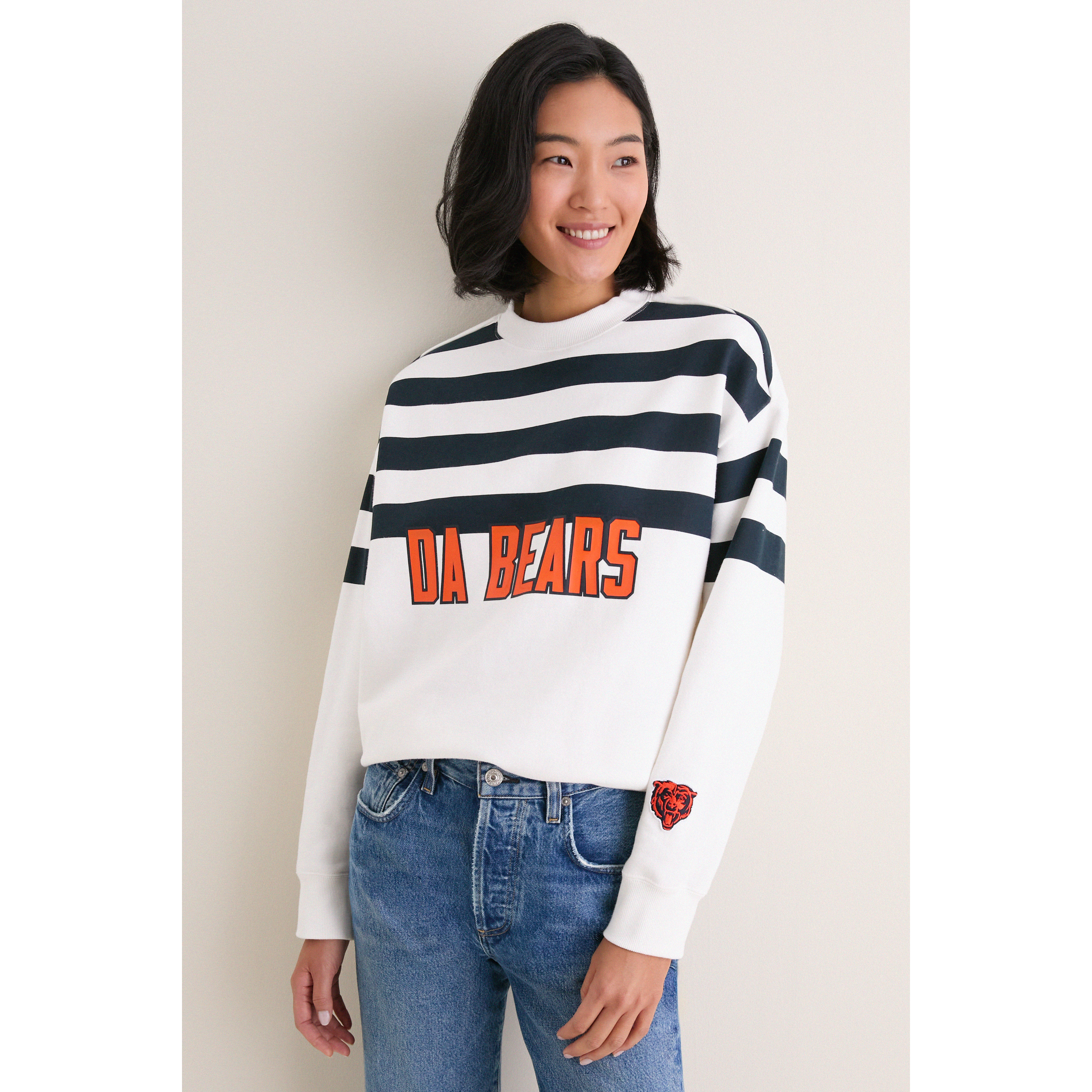 Tuckernuck Women's White/Navy Chicago Bears Stripe Sweatshirt - White, Navy