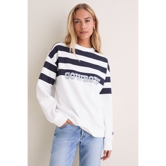 Women's Tuckernuck White/Navy Dallas Cowboys Stripe Sweatshirt